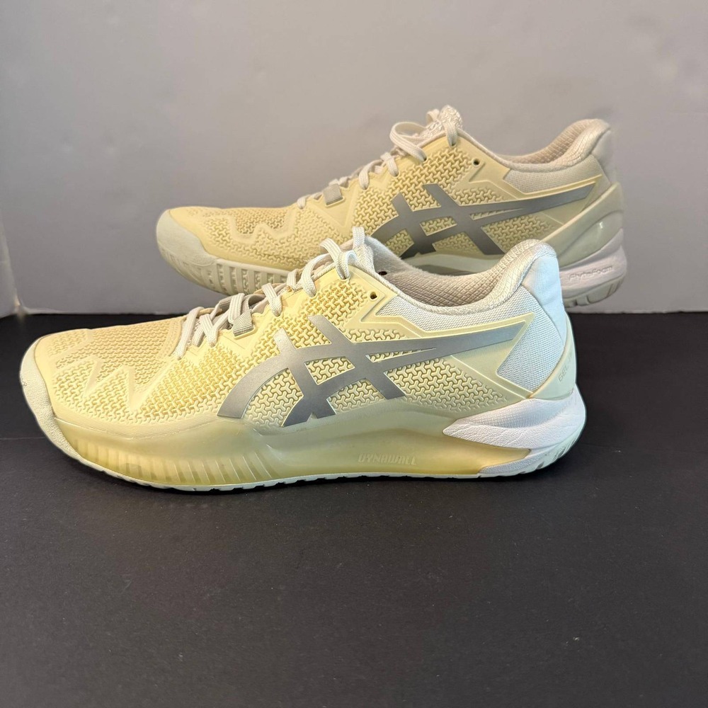 Asics Gel-Resolution 8 Womens Tennis Shoes Cream Silver 1042A072 Size 10 - Picture 2 of 16